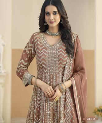 RUST ZARI WORK GEORGETTE DESIGN GOWN  4