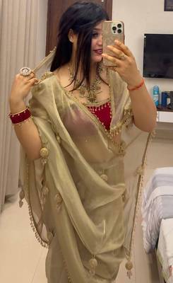 Off white hand made lace with latkan rangoli silk bollywood saree with blouse 4