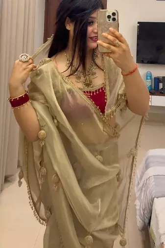 Off white hand made lace with latkan rangoli silk bollywood saree with blouse