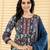 Women's pure cotton blue/multi embellished  hand block printed anarkali pattern full suit with straight pant & dupatta