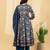 Women's pure cotton blue/multi embellished  hand block printed anarkali pattern full suit with straight pant & dupatta