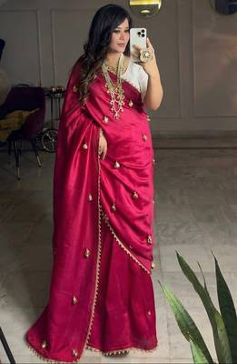 Red moti handwork,  latkan satin silk bollywood saree with blouse 1