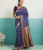 Violet banarasi art silk blend zari woven saree with unstitched blouse piece