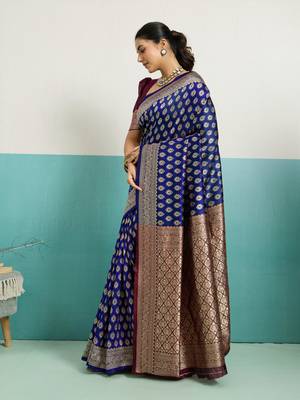 Violet banarasi art silk blend zari woven saree with unstitched blouse piece 2