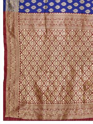 Violet banarasi art silk blend zari woven saree with unstitched blouse piece 5