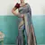 Grey banarasi art silk blend zari woven saree with unstitched blouse piece