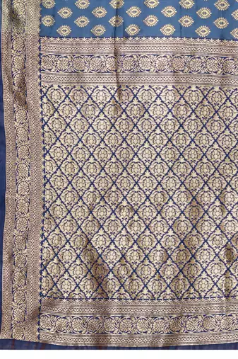 Grey banarasi silk blend zari woven saree with unstitched blouse piece