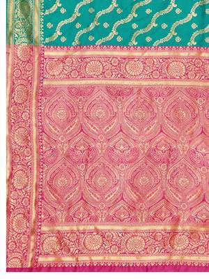Turquoise banarasi art silk blend zari woven saree with unstitched blouse piece 5
