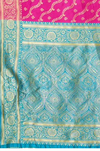 Magenta banarasi art silk blend zari woven saree with unstitched blouse piece