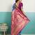 Blue banarasi art silk blend zari woven saree with unstitched blouse piece