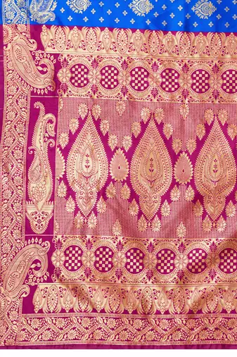Blue banarasi art silk blend zari woven saree with unstitched blouse piece