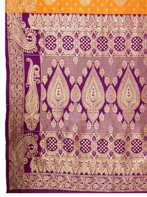 Mustard banarasi art silk blend zari woven saree with unstitched blouse piece 5