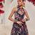 Navy blue embroidered chiffon gown