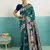 Teal banarasi art silk blend zari woven saree with unstitched blouse piece