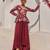 Wine embroidered satin chiffon gown