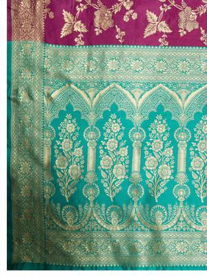 Purple banarasi silk blend zari woven saree with unstitched blouse piece 5
