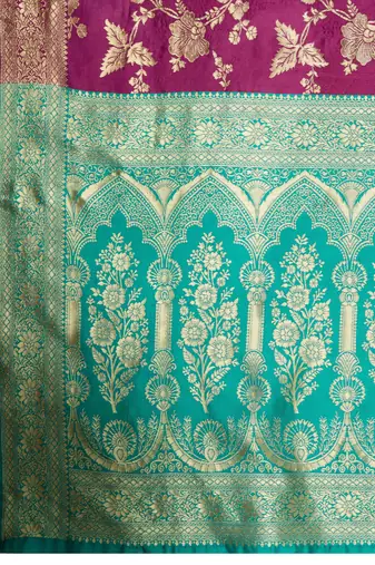 Purple banarasi silk blend zari woven saree with unstitched blouse piece