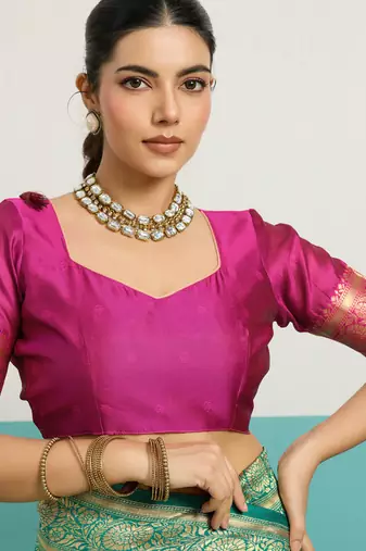Turquoise banarasi art silk blend zari woven saree with unstitched blouse piece