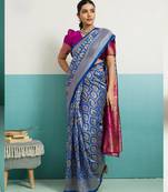 Magenta banarasi art silk blend zari woven saree with unstitched blouse piece