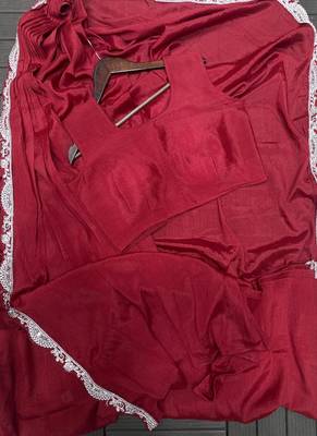 maroon embroidery chinon silk ready made saree 3