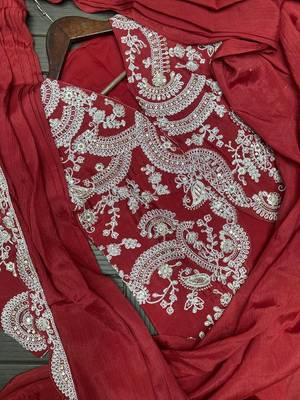 maroon embroidery chinon silk ready made saree 4