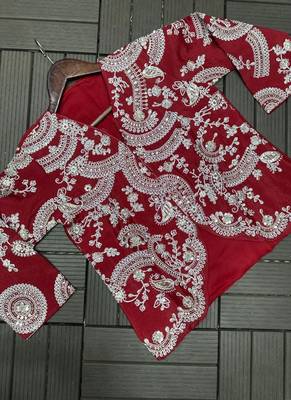 maroon embroidery chinon silk ready made saree 5