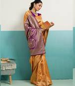 Mustard banarasi art silk blend zari woven saree with unstitched blouse piece
