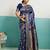 Navy blue banarasi art silk blend zari woven saree with unstitched blouse piece