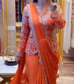 orange embroidery chinon silk ready to wear saree
