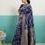 Navy blue banarasi art silk blend zari woven saree with unstitched blouse piece