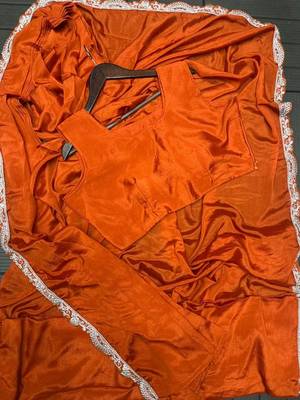 orange embroidery chinon silk pre-stitched saree 3