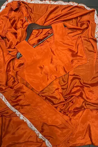 orange embroidery chinon silk pre-stitched saree