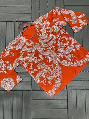 orange embroidery chinon silk pre-stitched saree 5