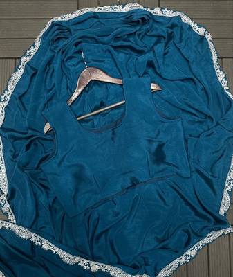 teal embroidery chinon silk ready to wear saree 3