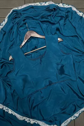 teal embroidery chinon silk ready to wear saree