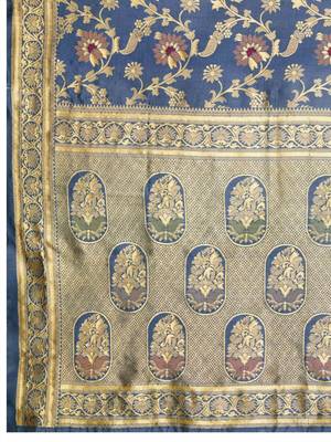 Grey banarasi silk blend zari woven saree with unstitched blouse piece 4