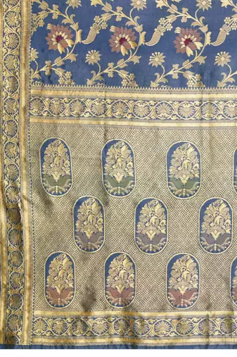 Grey banarasi art silk blend zari woven saree with unstitched blouse piece