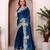 Teal blue sequin embroidered, cut work jimmy choo bollywood saree with blouse