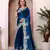Teal blue sequin embroidered, cut work jimmy choo bollywood saree with blouse