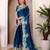 Teal blue sequin embroidered, cut work jimmy choo bollywood saree with blouse