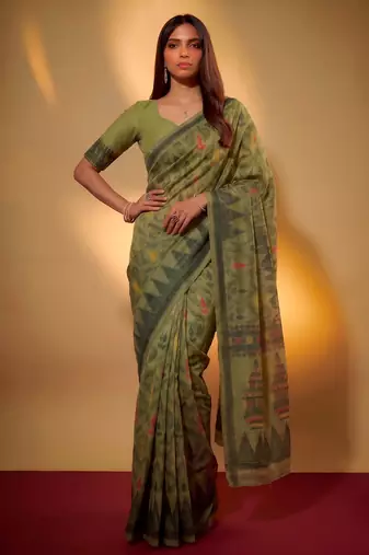Premium poly cotton saree with traditional threadwork motifs