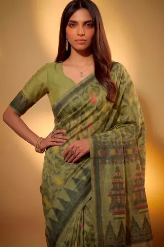 Premium poly cotton saree with traditional threadwork motifs