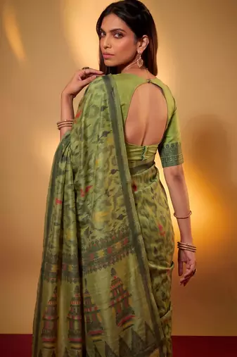 Premium poly cotton saree with traditional threadwork motifs