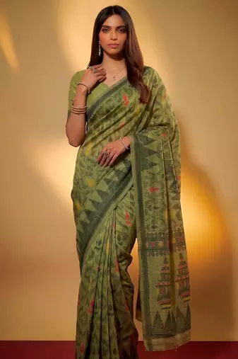 Premium poly cotton saree with traditional threadwork motifs