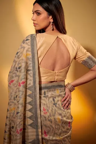 Premium poly cotton saree with traditional threadwork motifs