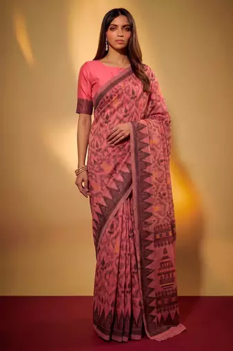 Premium poly cotton saree with traditional threadwork motifs