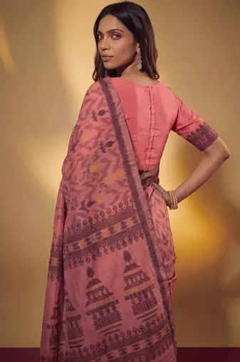 Premium poly cotton saree with traditional threadwork motifs