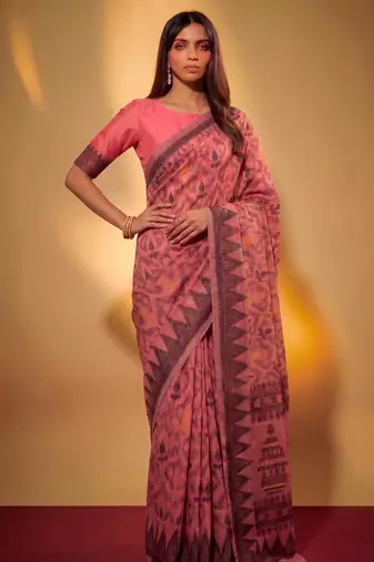 Premium poly cotton saree with traditional threadwork motifs