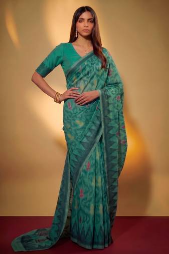 Premium poly cotton saree with traditional threadwork motifs