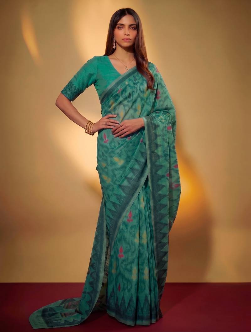 Premium poly cotton saree with traditional threadwork motifs
